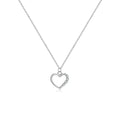 Sterling silver hollow heart and circle pendant necklace on a regular chain, shown in a gold tone finish.