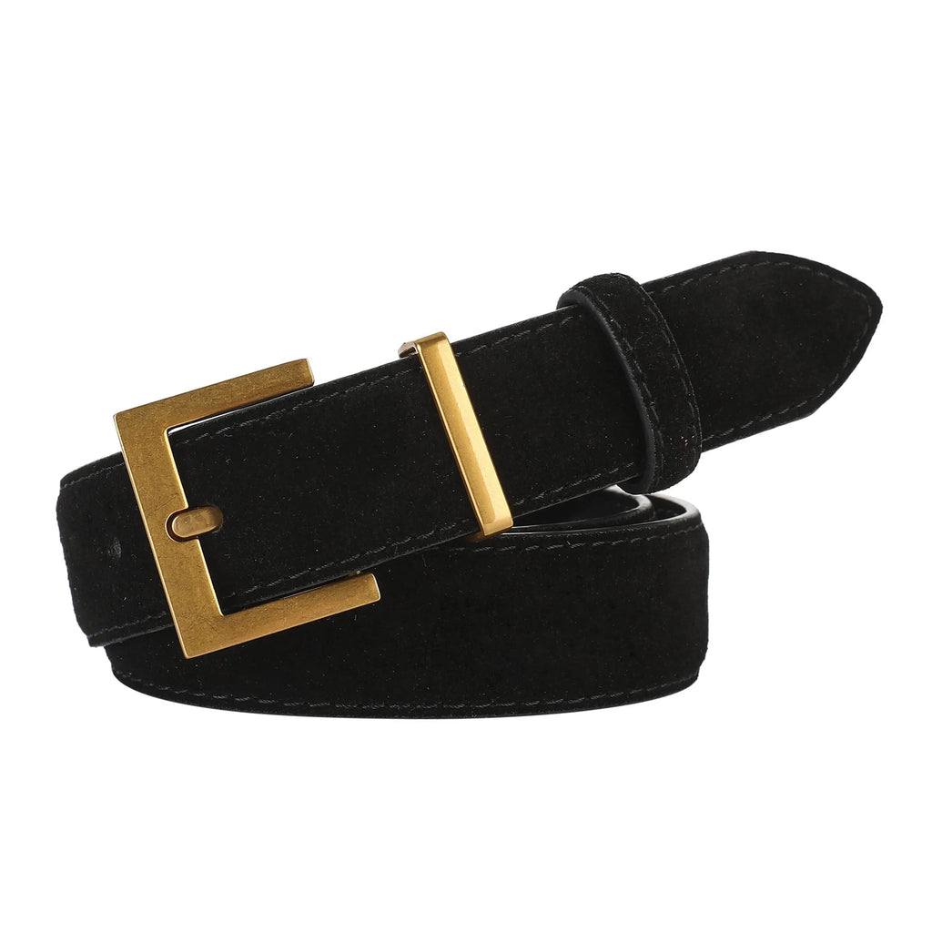 Ladies' leather belt with quadrilateral pin buckle in four colour options