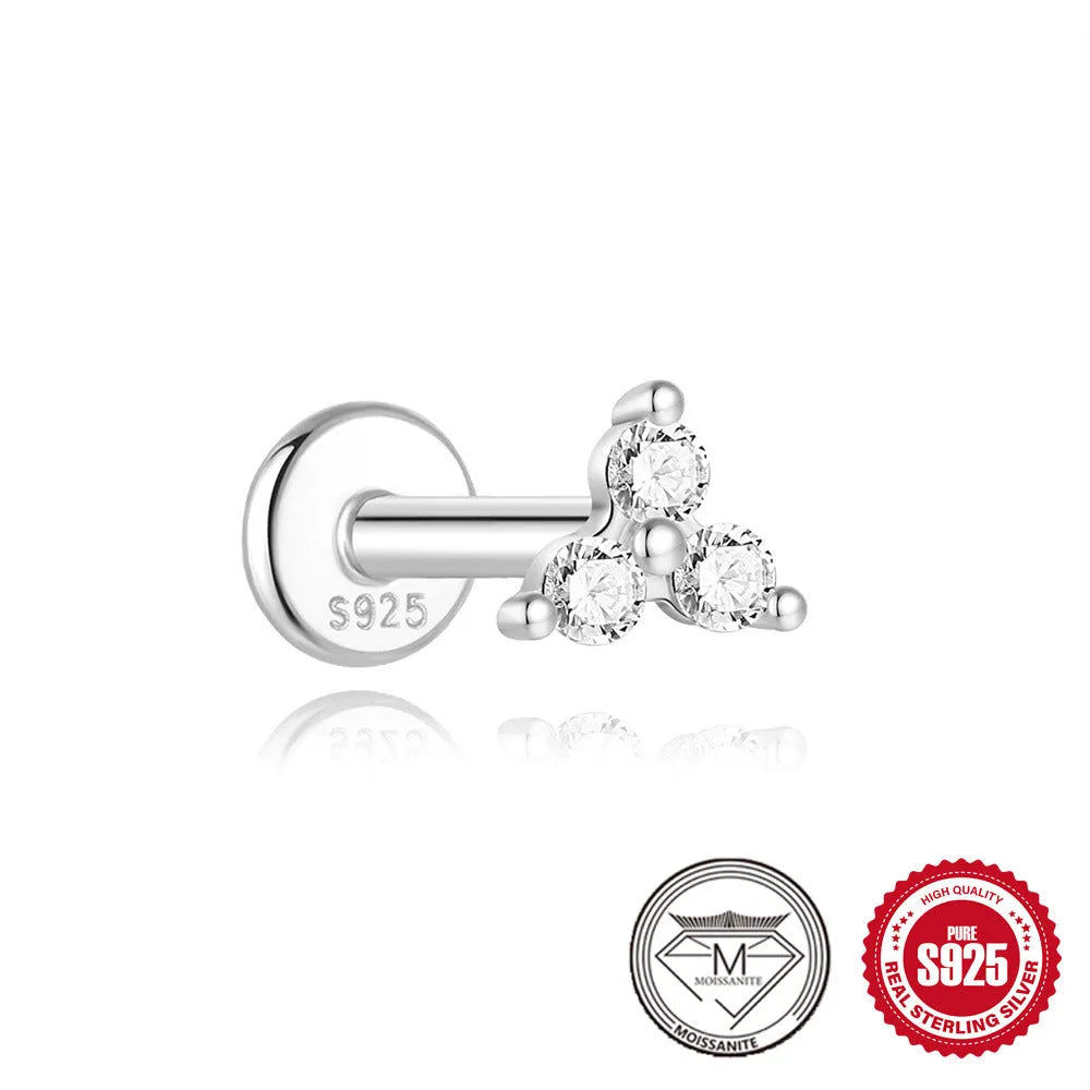 S925 sterling silver petal diamond stud earrings in platinum colour geometric debris style
