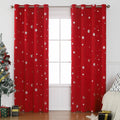 Snowflake pattern shade cloth curtain in red with iron hoop trim showing modern simplicity styling