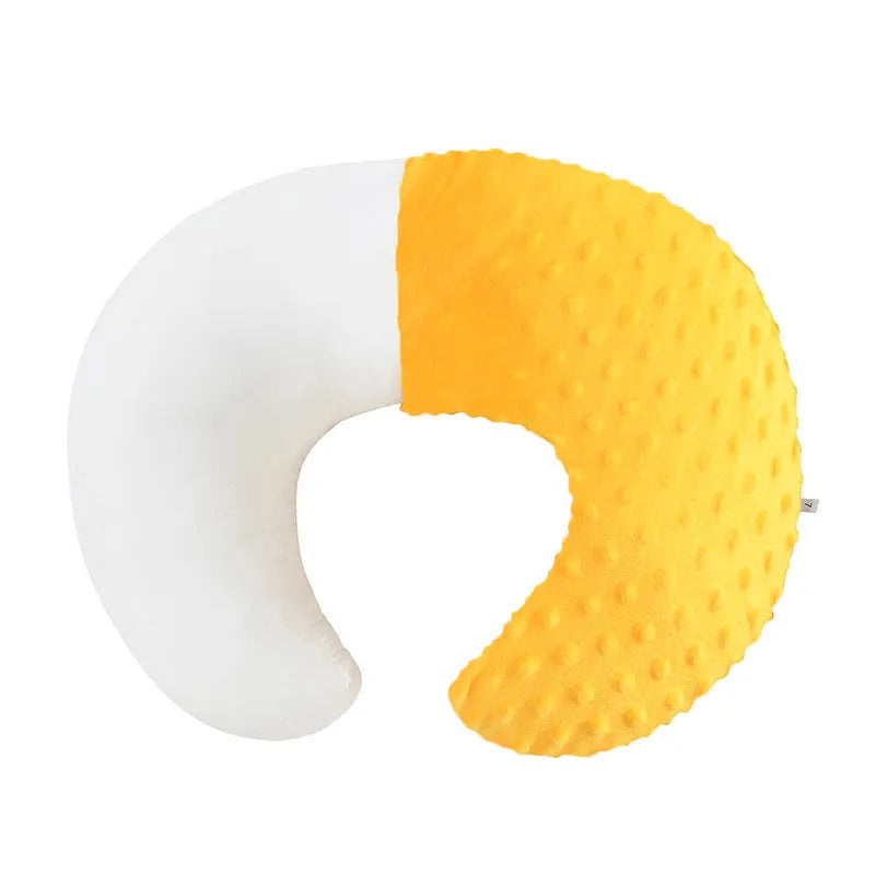 Multifunctional nursing pillow with grey, blue, pink, and yellow pillowcase covers for breastfeeding support.