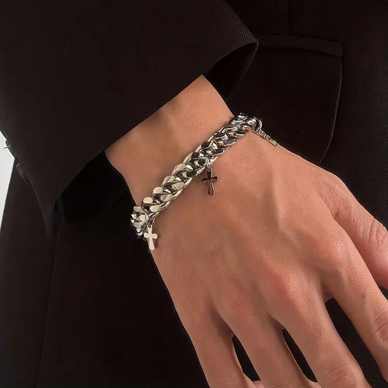 Men's titanium steel cross bracelet with geometric design and cold wind style