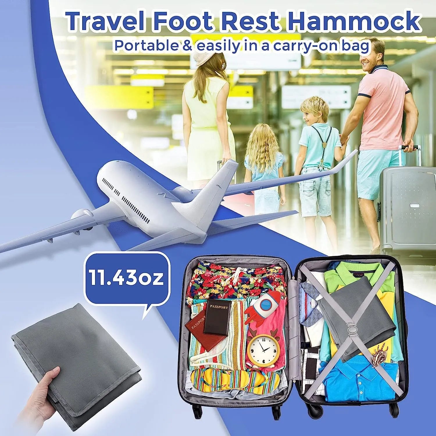 Portable children's aircraft pedal seat extender with optional drawstring pocket in nylon fabric