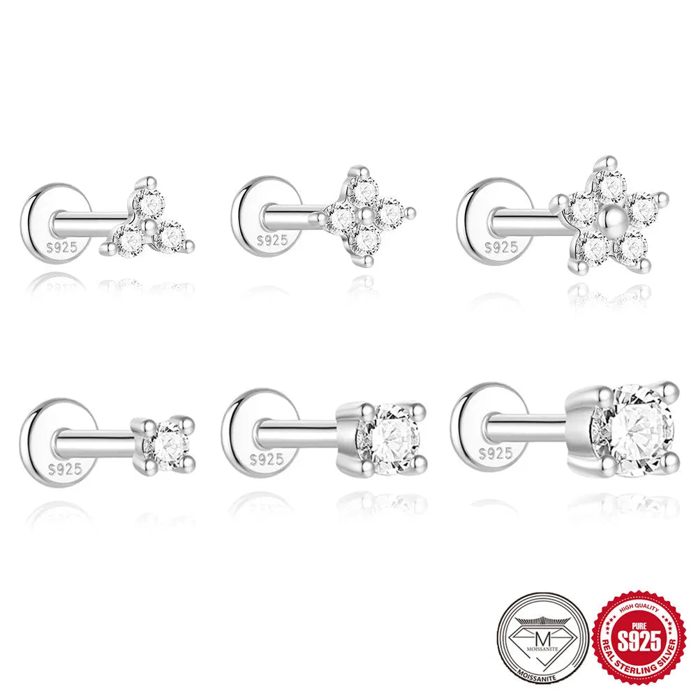 S925 sterling silver petal diamond stud earrings in platinum colour geometric debris style