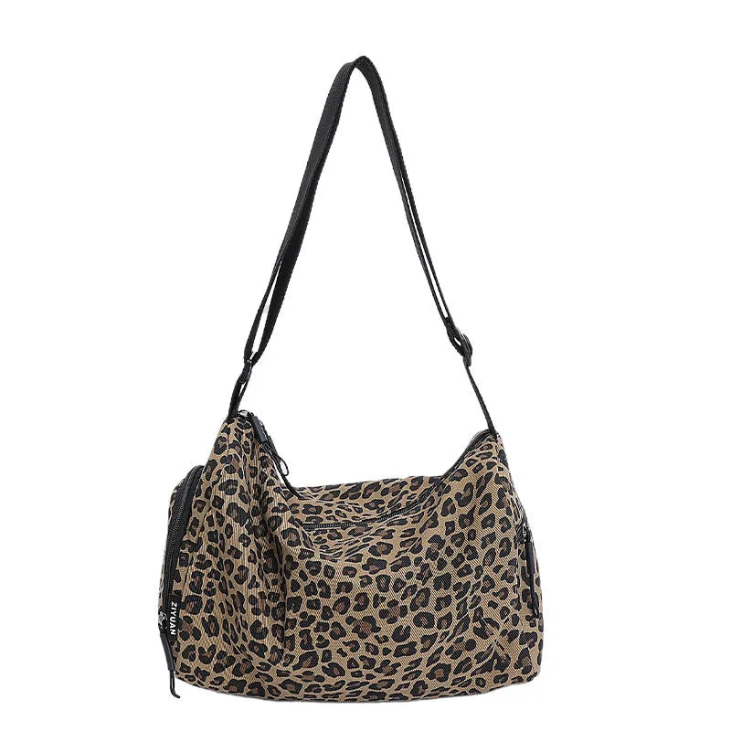 Leopard print sports style messenger shoulder bag with large capacity and cross-body strap