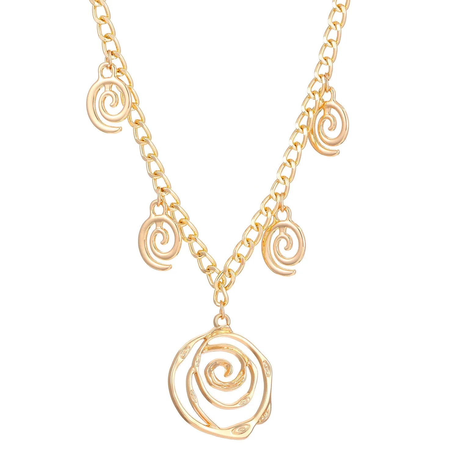 Geometric spiral donut jewellery set with necklace, bracelet, and earrings on adjustable 41-50cm chain