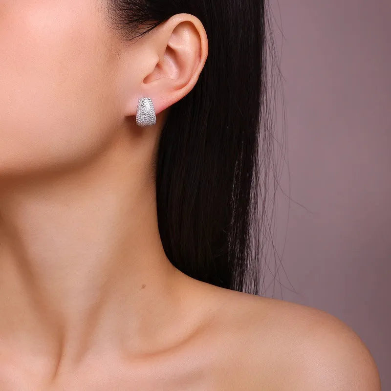 Geometric S925 sterling silver ear studs with d-e colour moissanite stones and alloy posts.