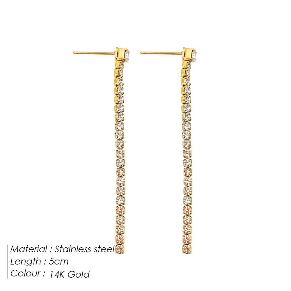 Women's geometric zircon earrings with Chinese style lines in stainless steel, gold and steel colour options