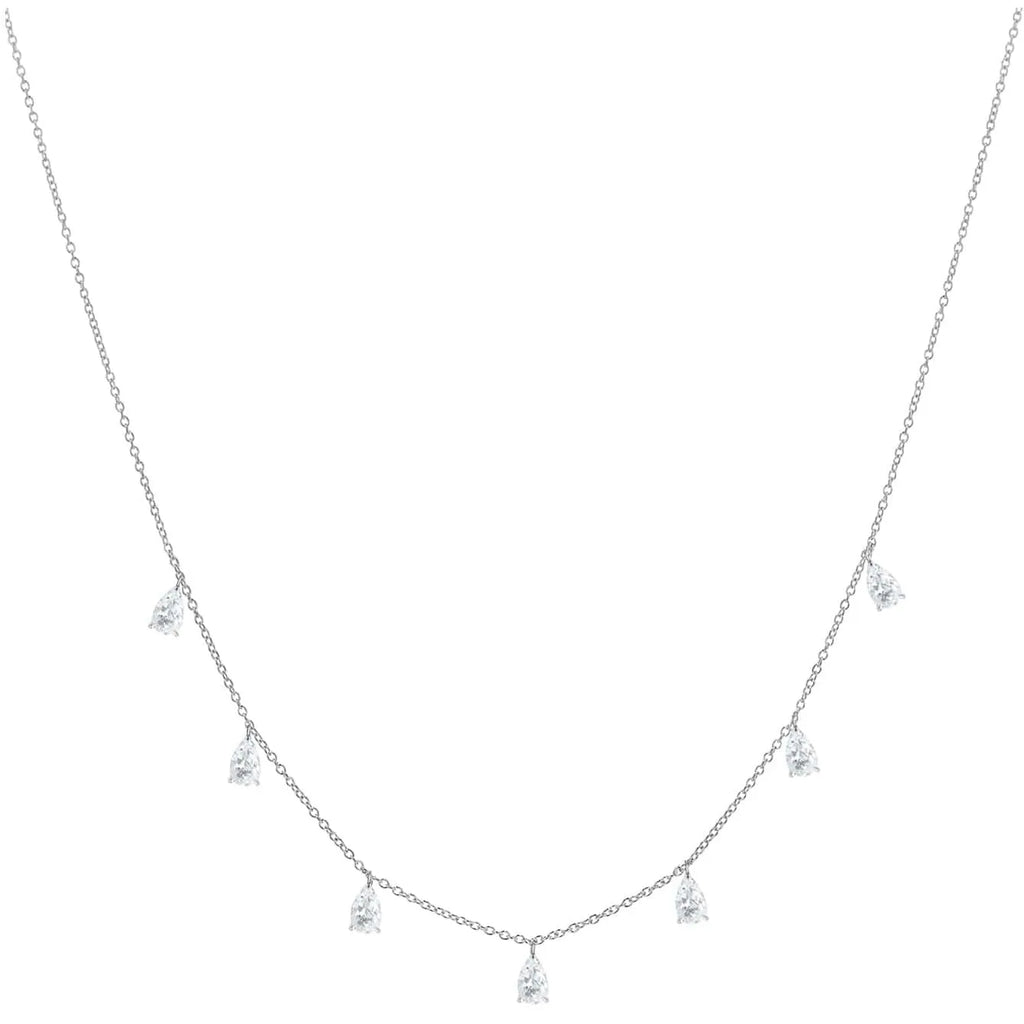 925 silver drop-shaped artificial zircon pendant necklace with an O-shaped chain on a model, showing the adjustable length.