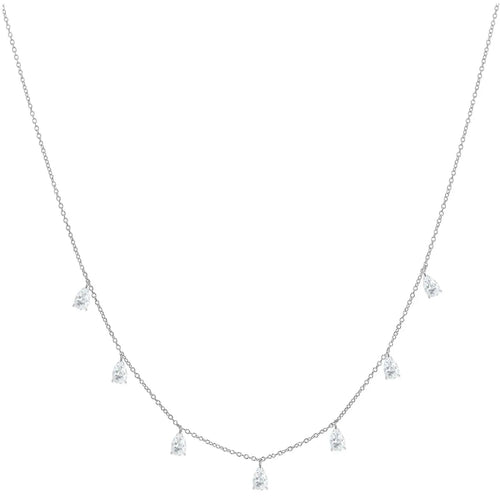 925 silver drop-shaped artificial zircon pendant necklace with an O-shaped chain on a model, showing the adjustable length.