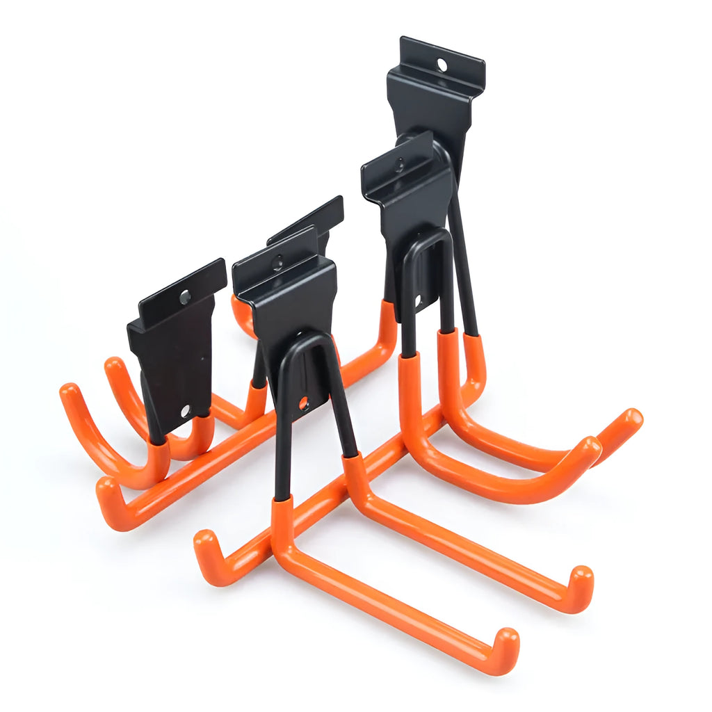 Carbon steel fixed storage hook for wire-wrap board, shown in bright orange