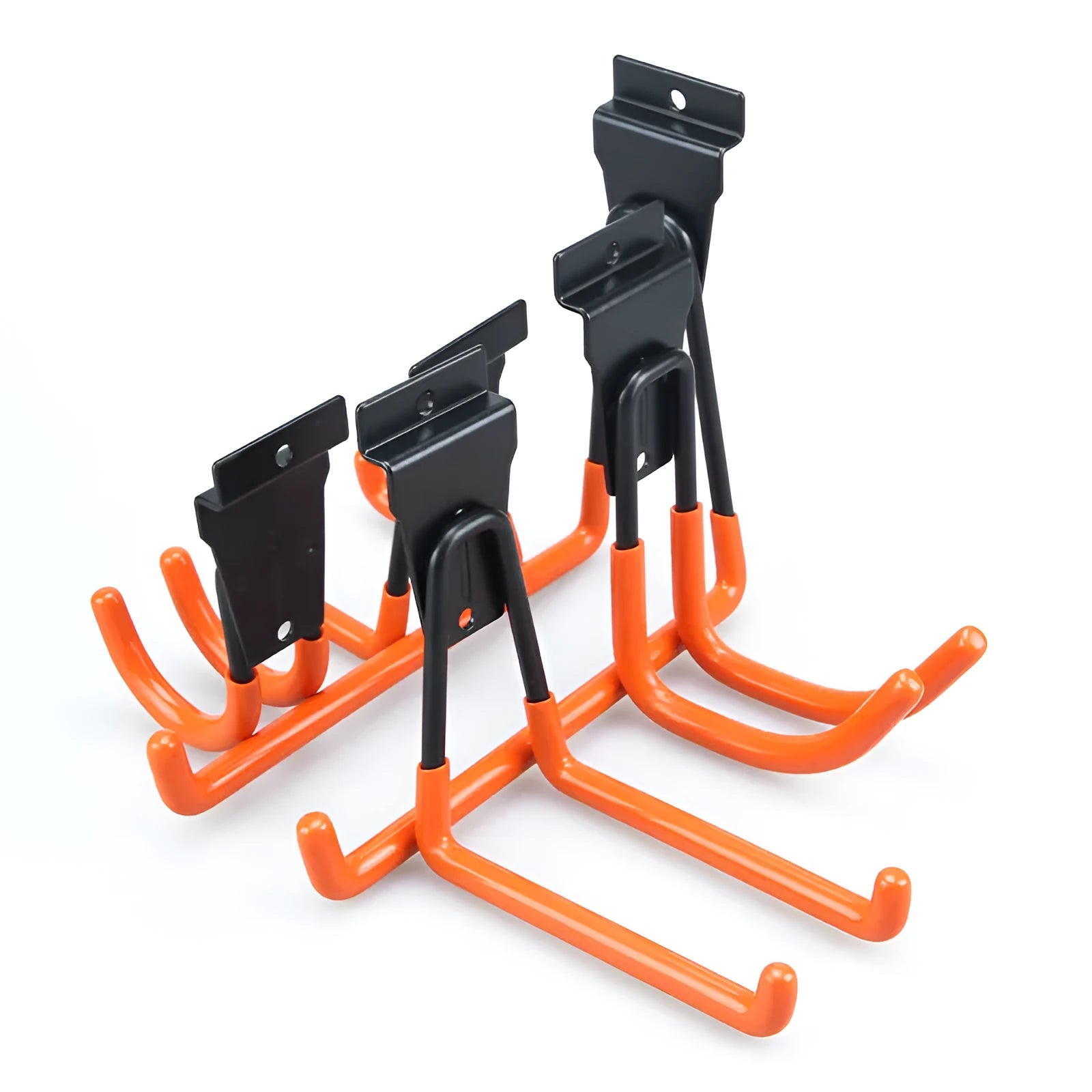 Carbon steel fixed storage hook for wire-wrap board, shown in bright orange