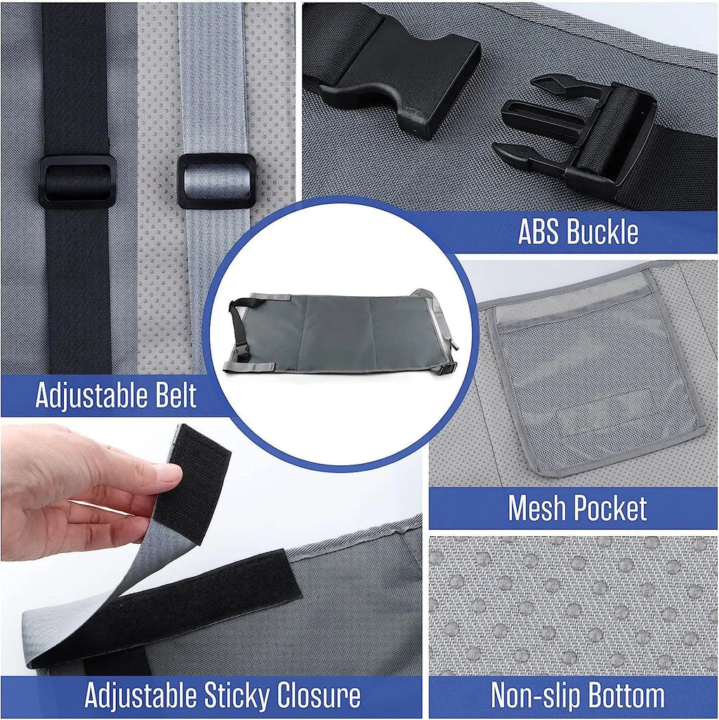Portable children's aircraft pedal seat extender with optional drawstring pocket in nylon fabric