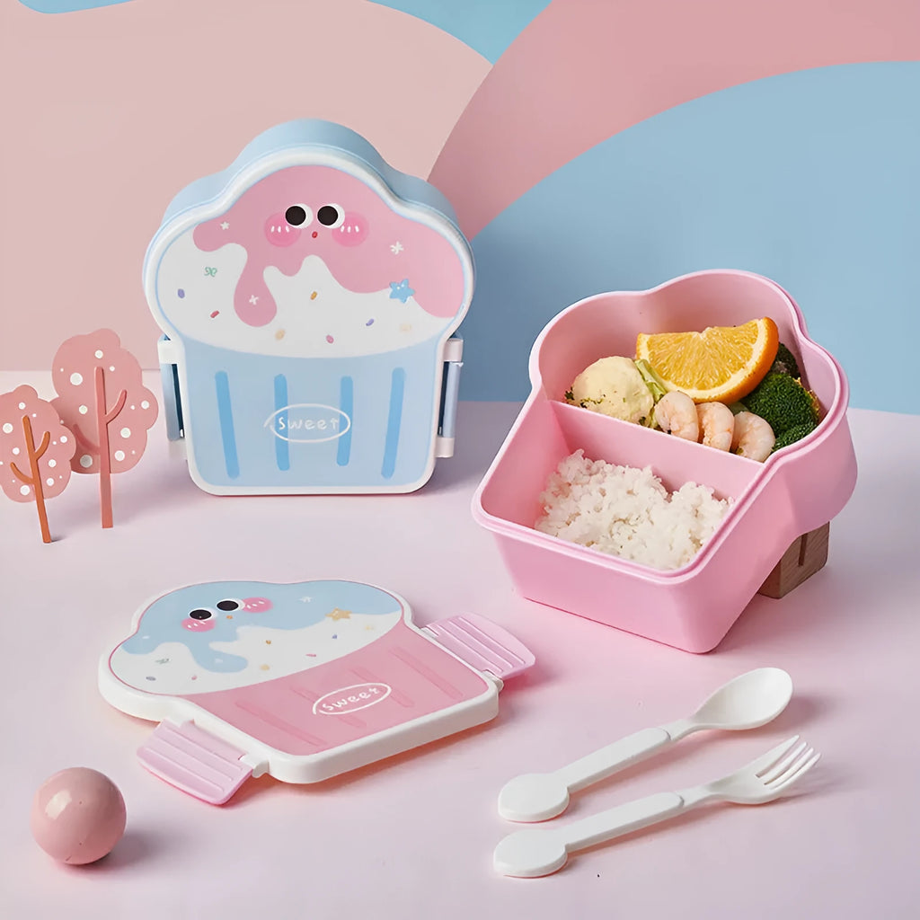Creative ice cream shaped plastic lunch box with compartments in pink or blue colour options