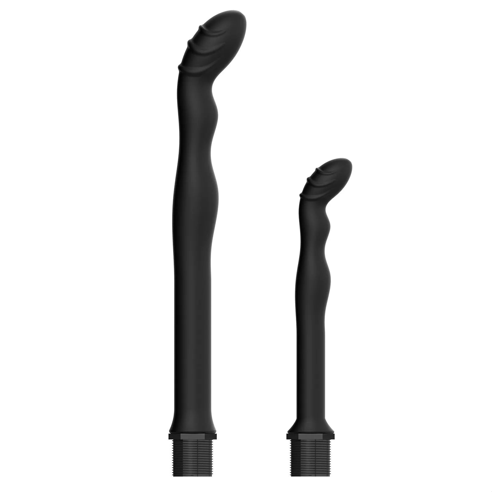 Black silicone hosepipe flusher with enema nozzle for cleaning and washing tasks.