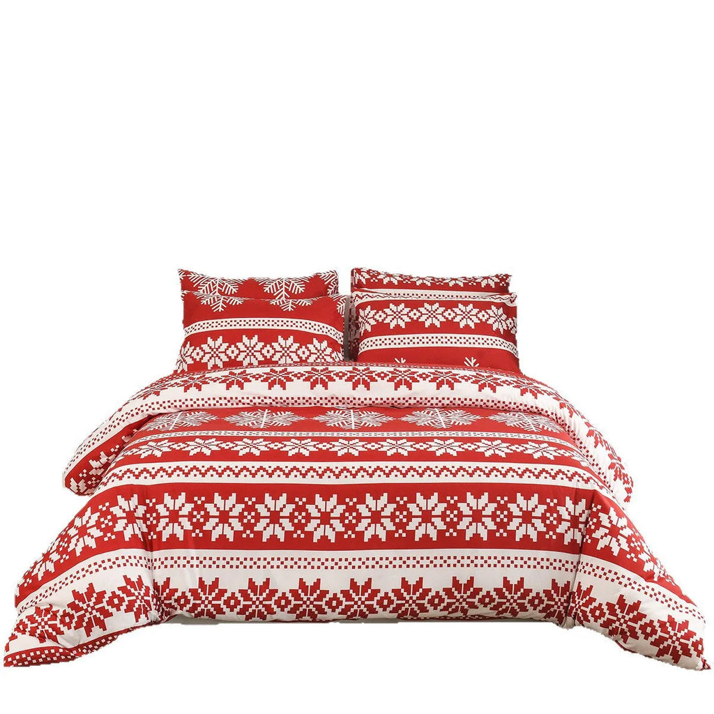 Winter Sleepers red bedding three-piece set with quilt cover and pillowcases