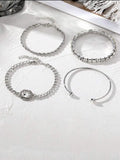 Retro geometric square diamond metal chain bracelet 4-piece set in gold or silver colour