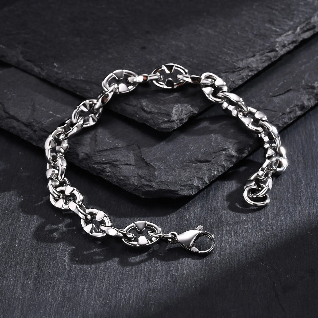 Handmade stainless steel geometric link chain bracelet in steel colour