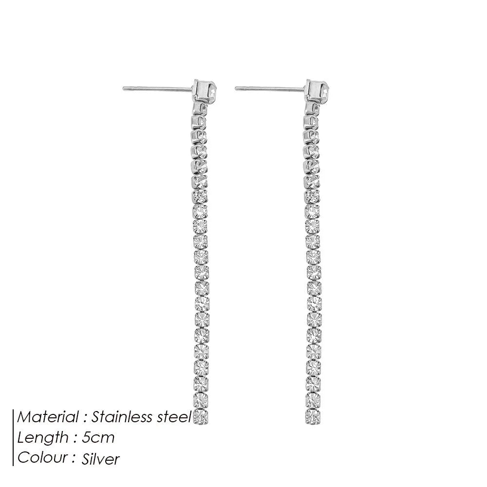 Women's geometric zircon earrings with Chinese style lines in stainless steel, gold and steel colour options