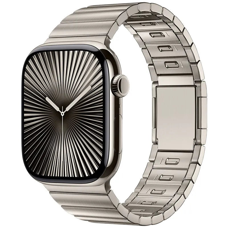 Stainless steel magnetic buckle watch strap for Apple Watch in black and silver colours