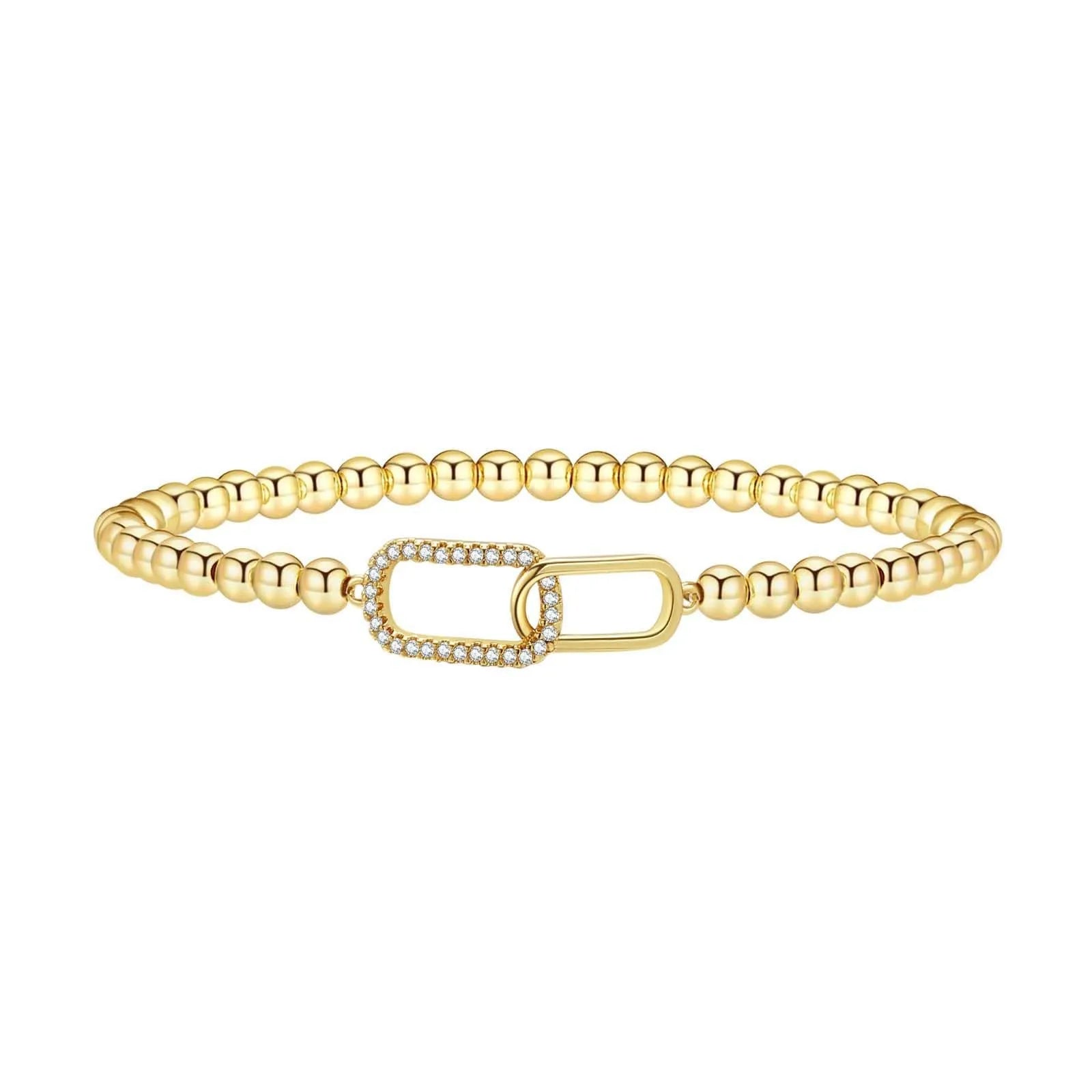 Adjustable stainless steel beaded bracelet for women in a geometric design with round beads.