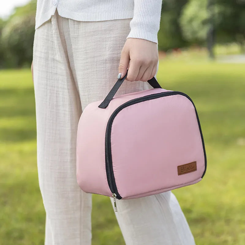 Insulated lunch bag with bento compartment in textured cloth material