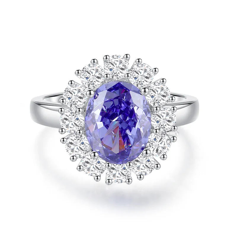Heart-shaped 925 sterling silver ring with a colour zircon stone in a diamond ice flower cut.