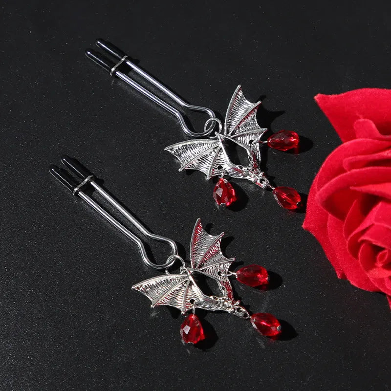 Silver bat nipple clamp adjustable clitoral clip with alloy construction