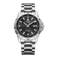 Men's silver business watch with luminous dial on stainless steel strap