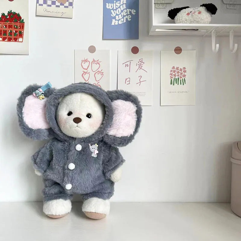 Grey elephant pattern plush jumpsuit for 30cm Lina Bear teen dolls