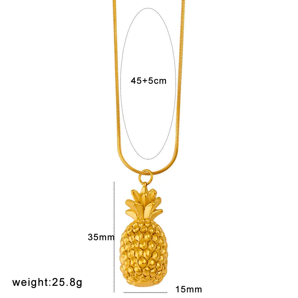 Stainless steel necklace with a colourful fruit-shaped pendant charm on a regular chain.