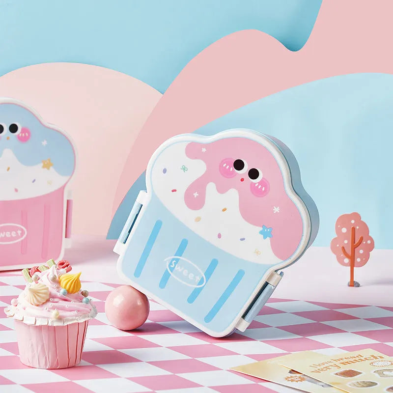 Creative ice cream shaped plastic lunch box with compartments in pink or blue colour options