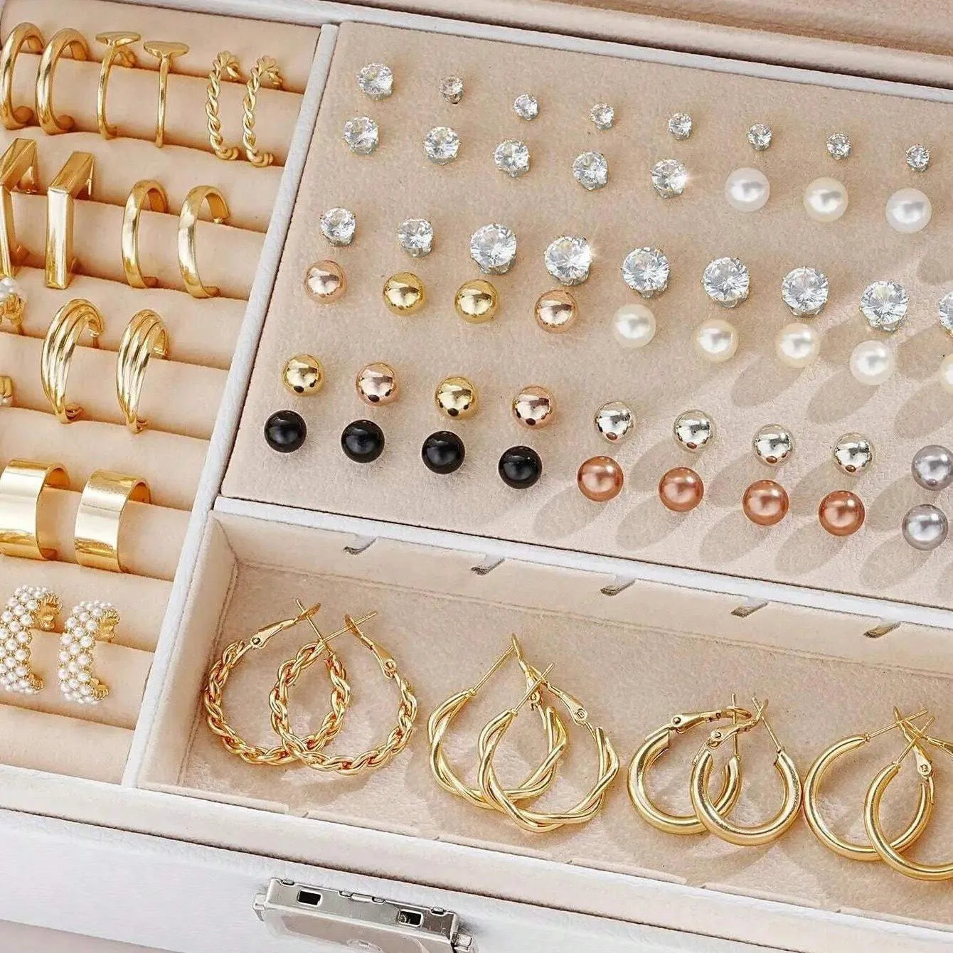 108 gold and yellow alloy geometric earrings with round pearl-like elements arranged in bulk set