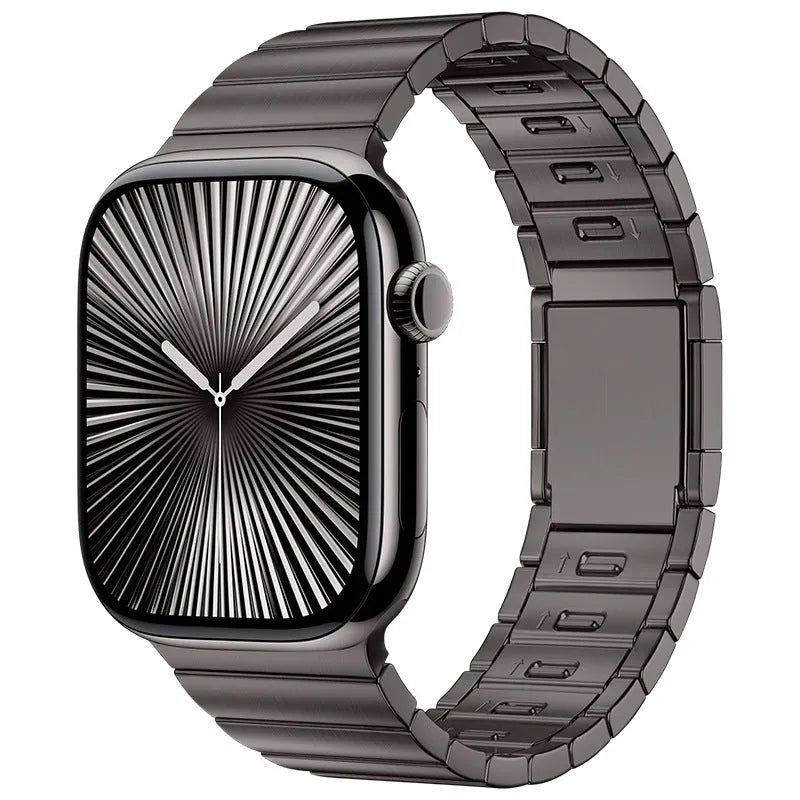 Stainless steel magnetic buckle watch strap for Apple Watch in black and silver colours