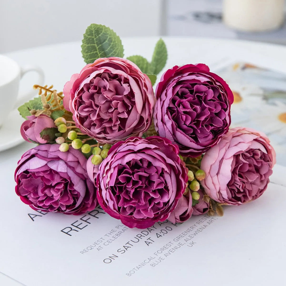 Artificial silk peony bouquet in champagne colour for home decoration and wedding events