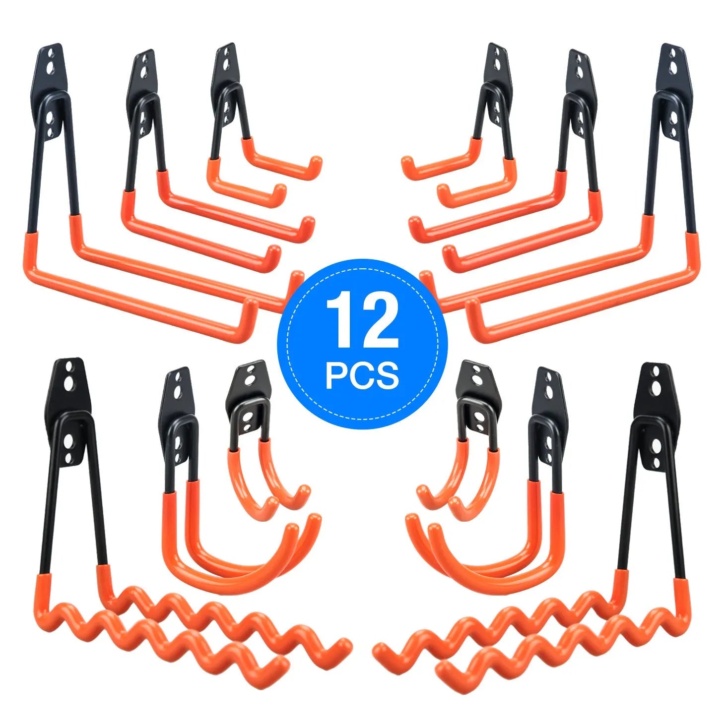 Carbon steel fixed storage hook for wire-wrap board, shown in bright orange