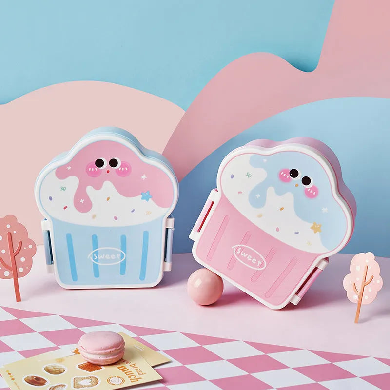 Creative ice cream shaped plastic lunch box with compartments in pink or blue colour options