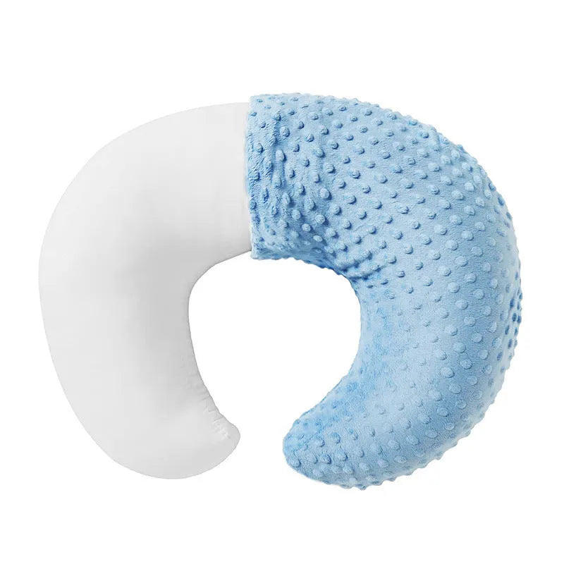 Multifunctional nursing pillow with grey, blue, pink, and yellow pillowcase covers for breastfeeding support.