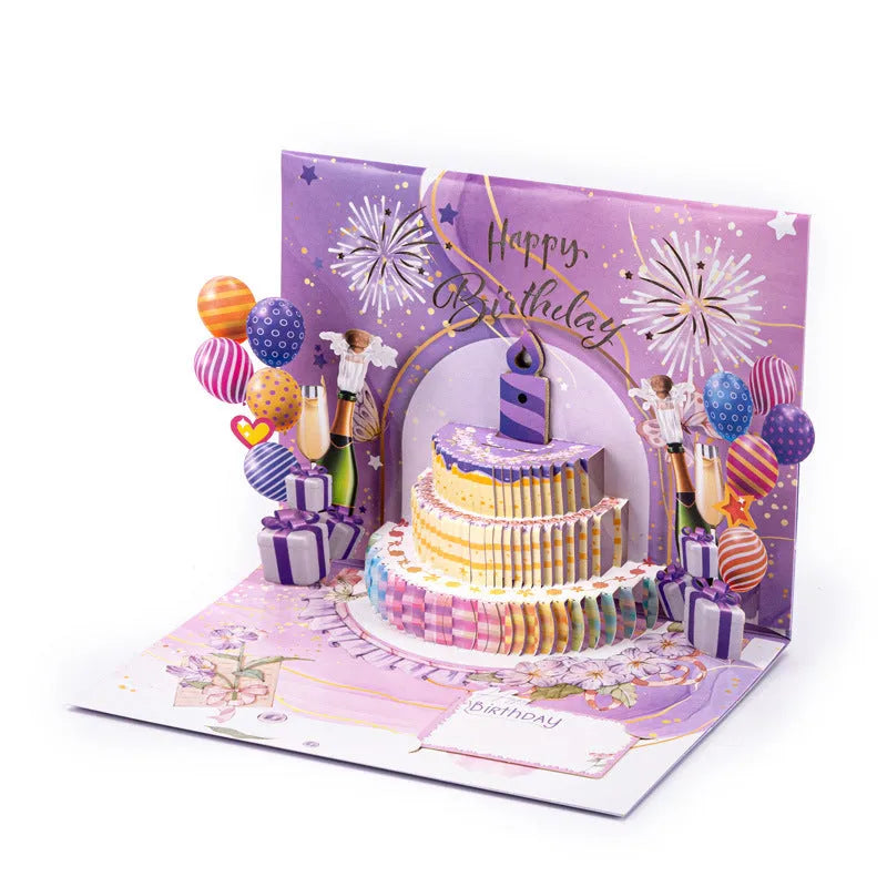 Chinese ink style 3D paper cake greeting card with light music feature, measuring 15 by 20 centimetres.