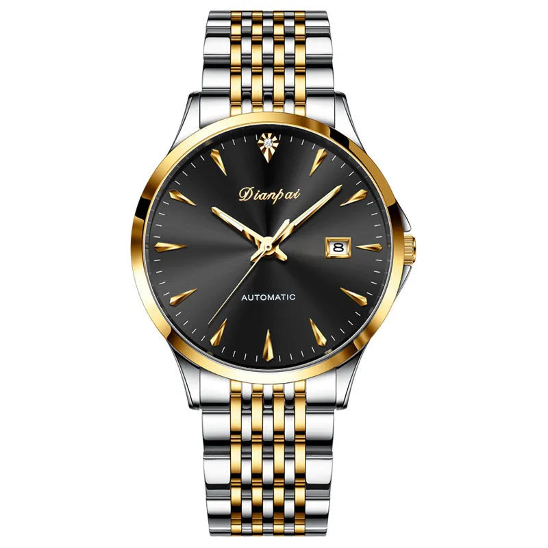 Men's stainless steel automatic watch with simple dial and mineral glass