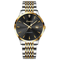 Men's stainless steel automatic watch with simple dial and mineral glass