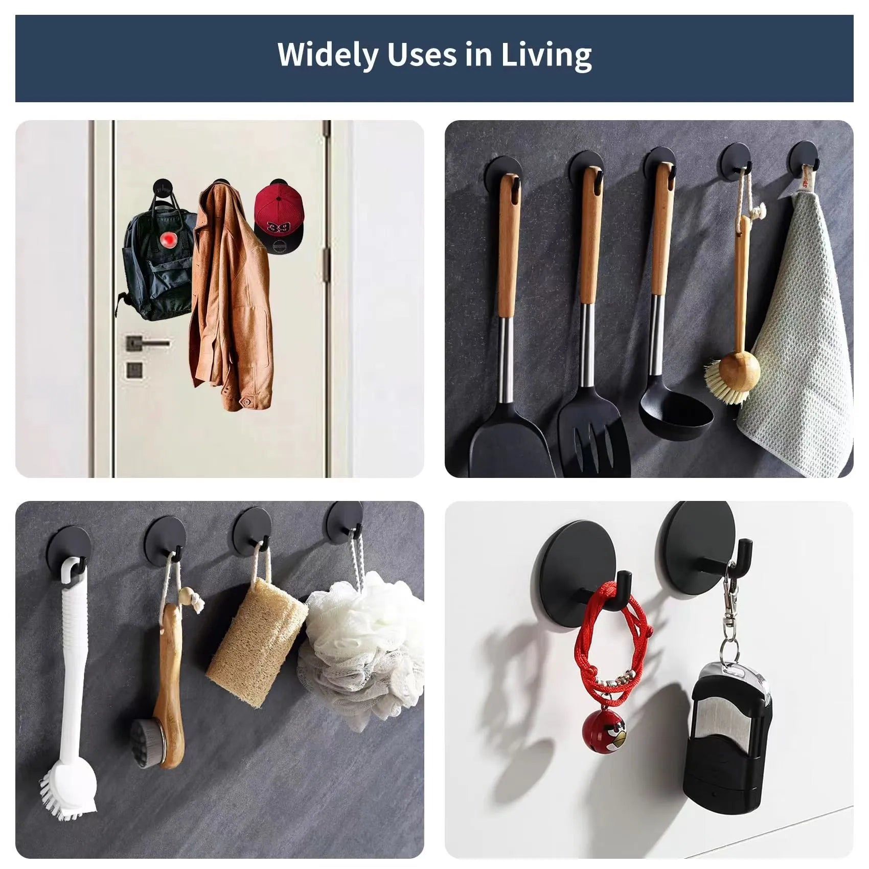 Stainless steel self-adhesive wall hook in black and polished finishes