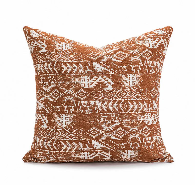 PP cotton decorative pillow cushion on a sofa, shown in a red brown colour, 45x45cm size.