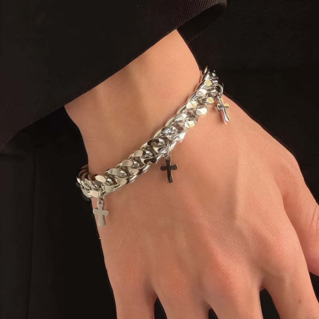 Men's titanium steel cross bracelet with geometric design and cold wind style