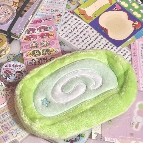 Honeydew Roll Swiss Roll Cake design velvet pencil case in Korean style