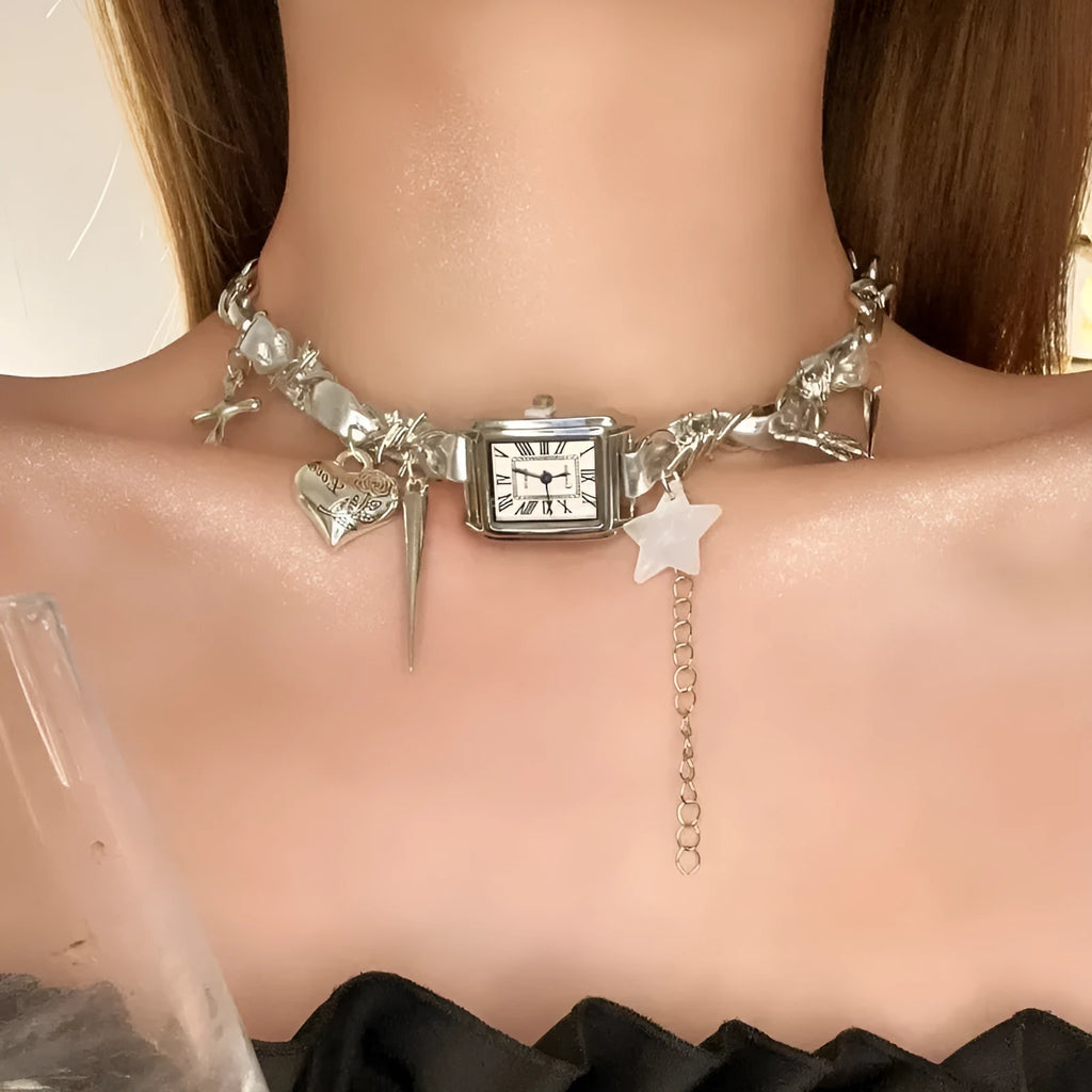 Dark women's multi-layer cross necklace with twin clavicle chains and adjustable 41-50cm length