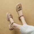 Women's chunky heel platform open toe sandals in khaki renewable leather