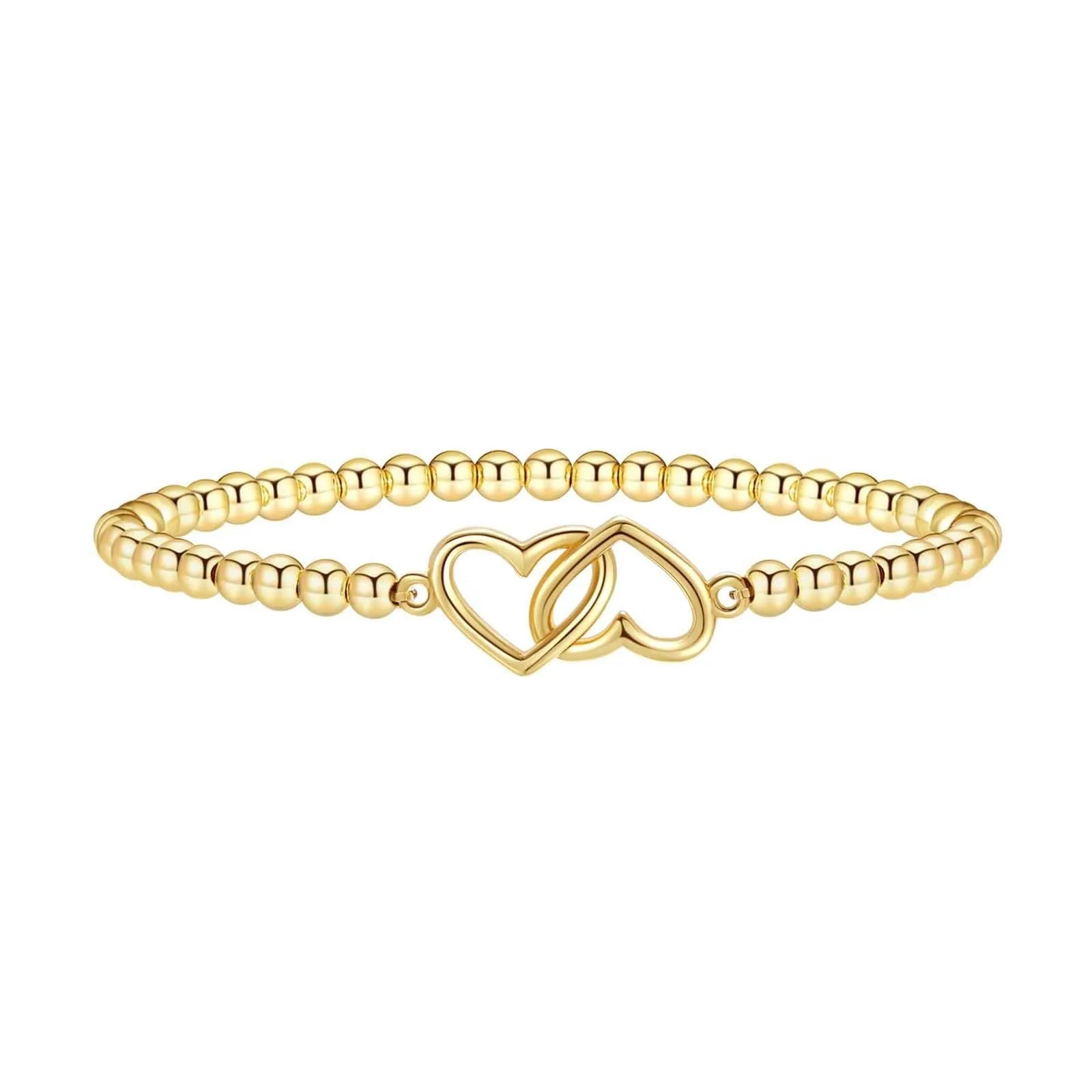 Adjustable stainless steel beaded bracelet for women in a geometric design with round beads.