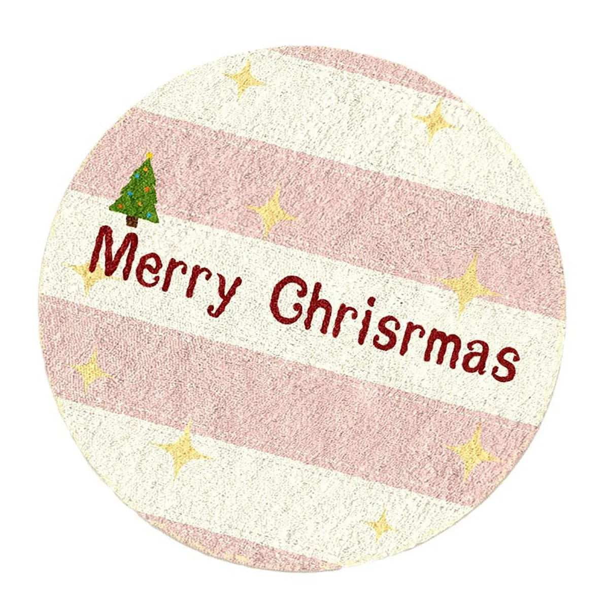 Round Christmas floor mat with festive design on imitation cashmere material in 60cm and 80cm sizes.