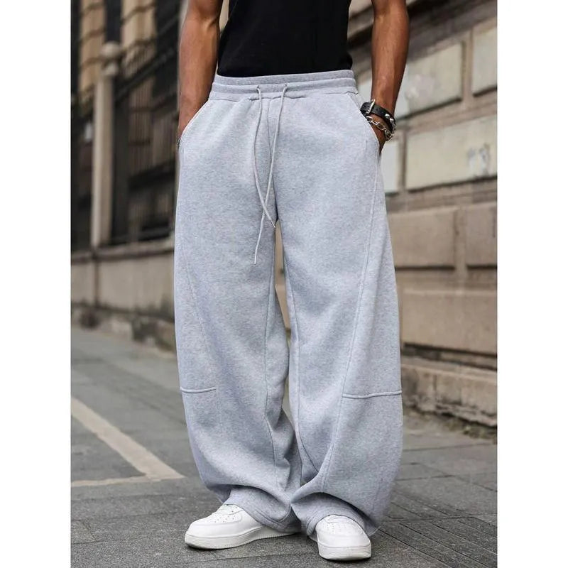 Men's high waist straight-leg casual trousers in a thin bamboo fibre fabric, shown in a cropped length.
